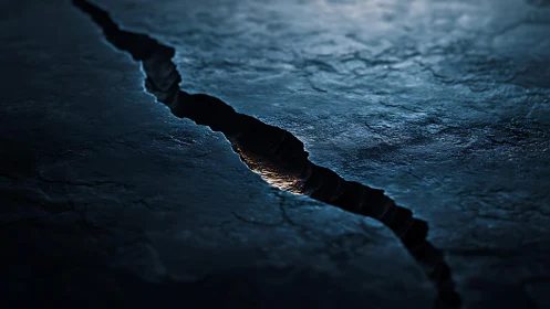 Deep Earth Crack in Dark Abstract Style with Dramatic Lighting.