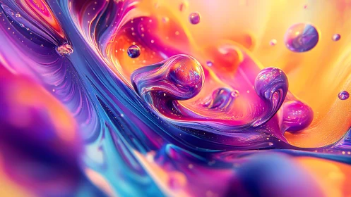 Vibrant abstract liquid swirls with luminous color orbs.