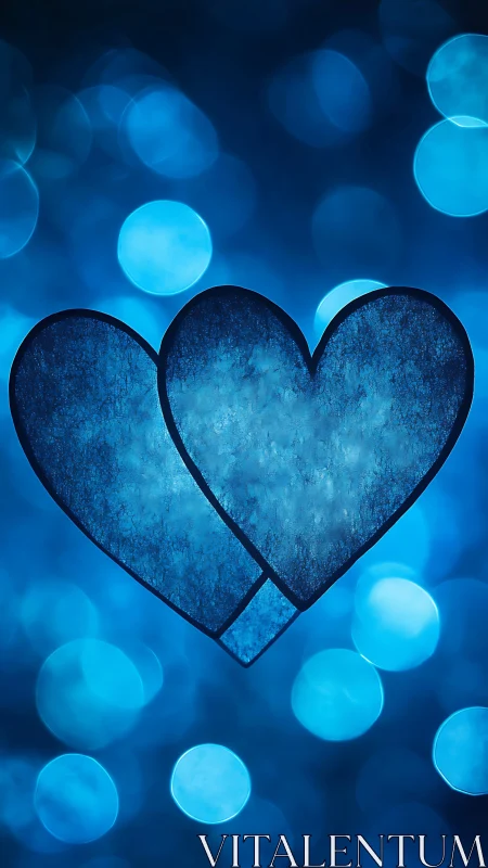 Luminescent Blue Hearts with Bokeh Light Particles.