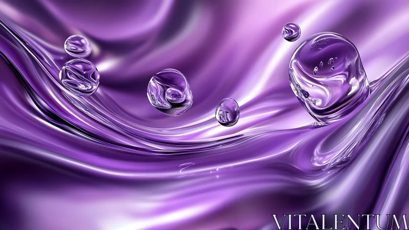 Liquid chrome spheres glide across luminous violet waves.