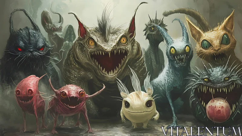 Curious monster critters share sharp smiles and wild eyes