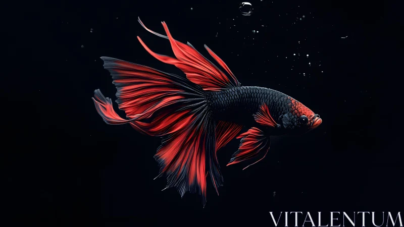 Striking Red Betta Fish in Dramatic Dark Underwater Photography.