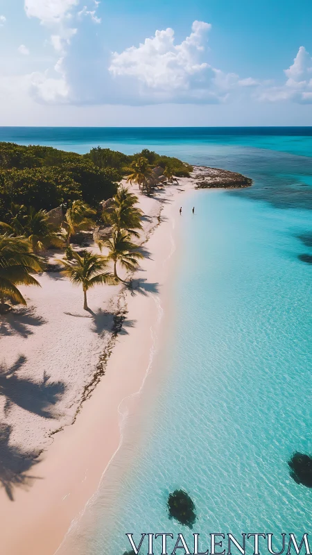 Tropical Paradise Beach with Turquoise Waters and Palm Trees.