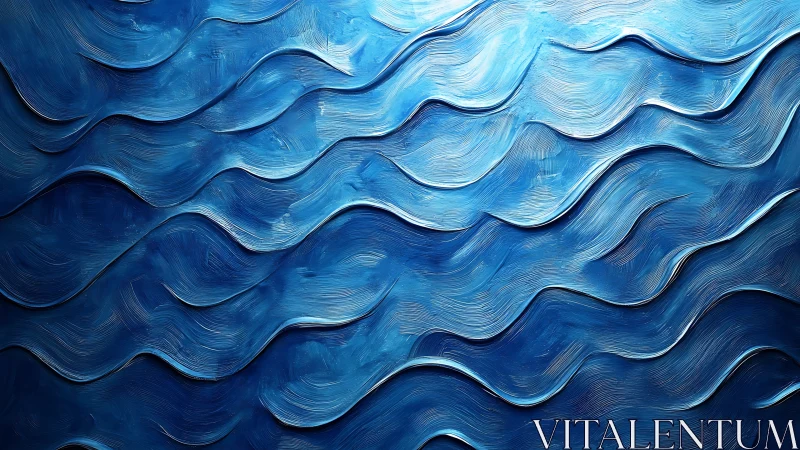 Textured blue wave abstraction in layered oil strokes.