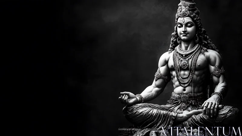 Storm-quiet yogi in moonlit shadow, carved from midnight calm.