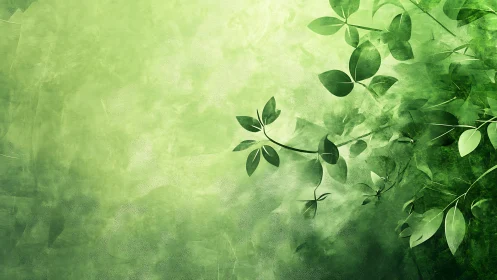 Green foliage silhouettes over textured abstract background.