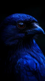 A Striking Blue Bird's Intense Gaze Captured in Light.