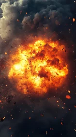 Massive Explosion With Debris and Fiery Blast