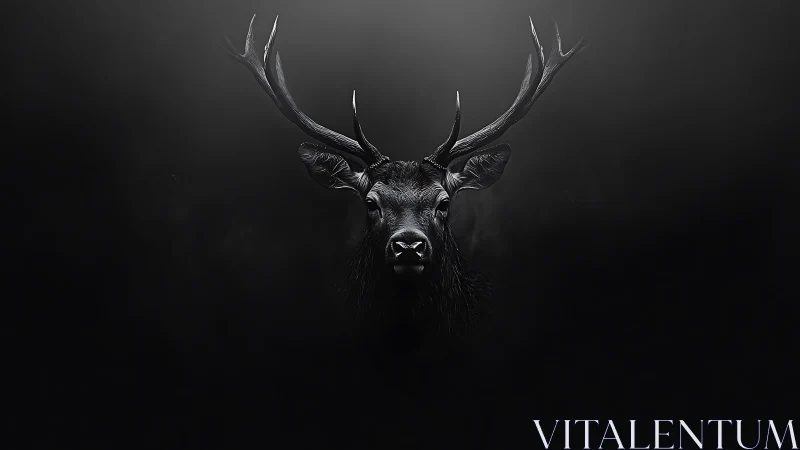 Stag portrait emerges from deep monochrome darkness