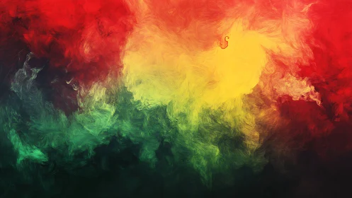 Glowing clouds of red, yellow and green color in motion.