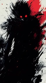 Shadow wraith with red eyes emerging through ink splashes