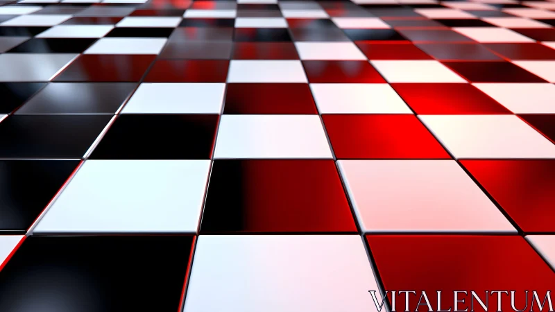 Modern checkered floor with glossy red, black, and white tiles.