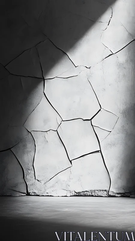 Cracked plaster wall under dramatic raking light study.