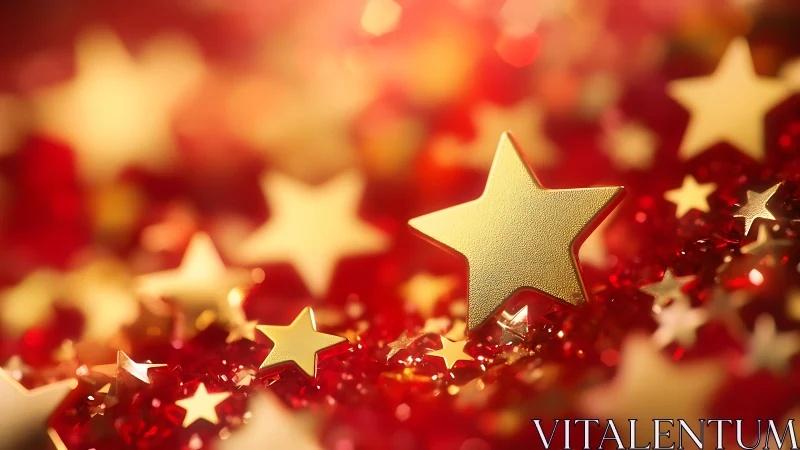 Golden star confetti glowing in a warm festive sparkle.
