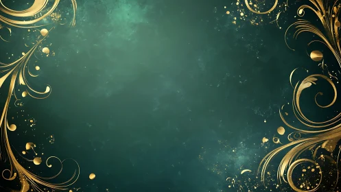 Teal background with ornate gold flourishes and space center