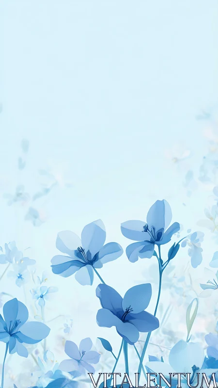 Blue flowers with soft gradient background and translucent petals.