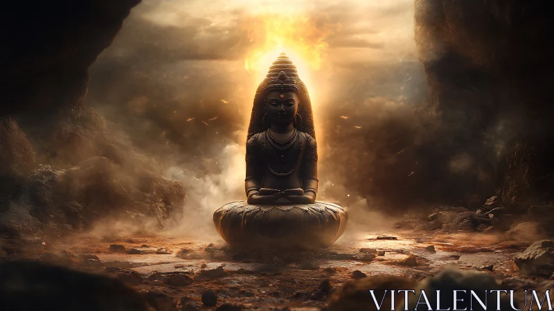 Cavern of embered silence and radiant seated divinity.