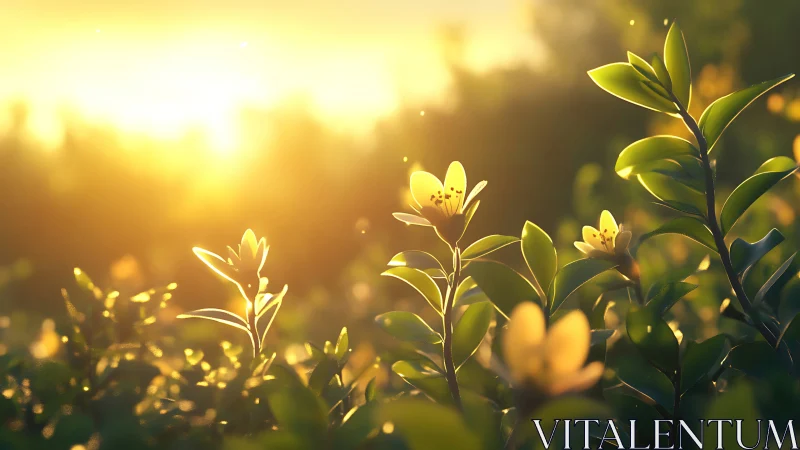 Digital painting of sunlit wildflowers in shallow focus field.