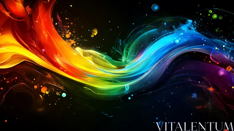 Vibrant neon color wave flows across a dark cosmic space