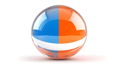 Bicolor glass sphere with split blue orange hemispheres rendered.