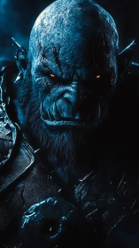 Orc warrior portrait shows close frontal view in blue light
