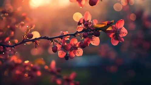 Flowering branch photographed against diffused backlighting with bokeh effect