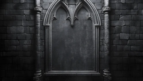 Gothic stone wall with pointed arched recess and flanking columns