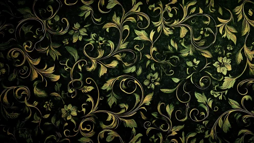 Gilded forest arabesques swirling across emerald velvet.