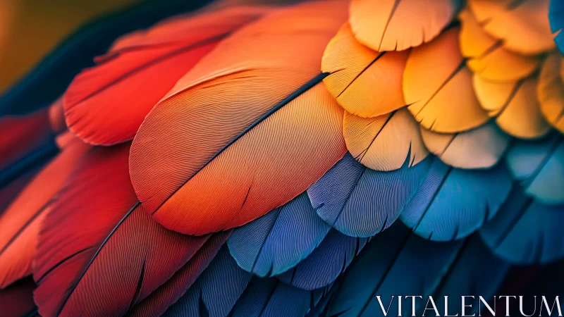 Macro study of vibrant parrot plumage in saturated gradient.