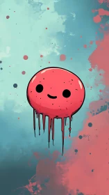 Cheerful drippy blob drifts through a candy cloud sky
