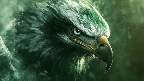 Majestic Green Eagle Close-Up in Vivid Digital Art Style.