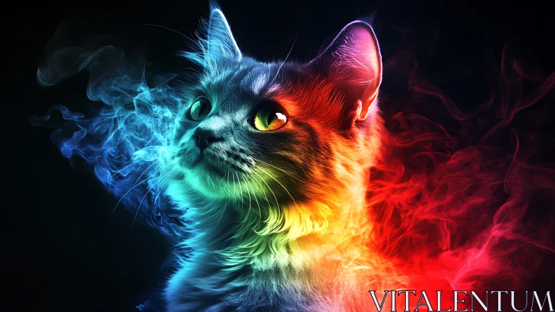 Mystical Cat Wrapped in Luminous Flames.