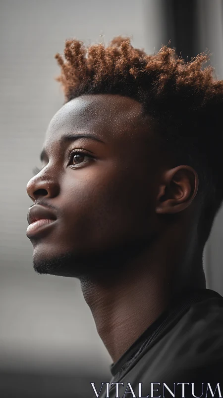 Side-lit portrait isolates contemplative profile in soft focus