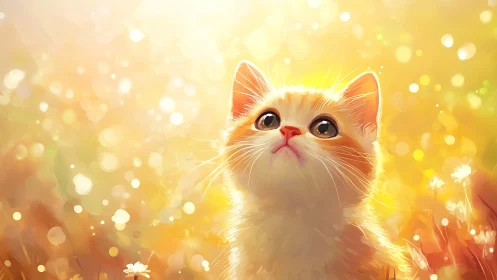 Sunlit kitten wonder in a glowing golden daydream.