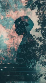 Dreamy silhouette walking between memory and nature.