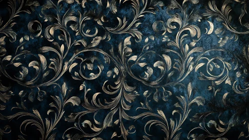 Ornamental gold floral scrollwork on dark textured ground.