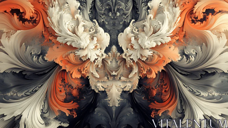 Symmetric fractal plume topology with turbulent chromatic curls.