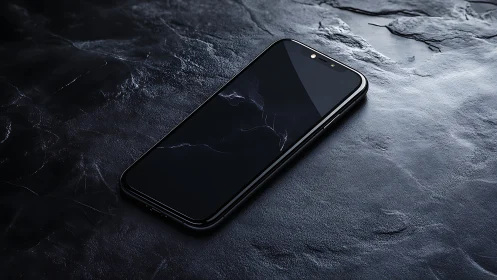 Photorealistic smartphone render on textured slate surface.