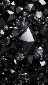 Faceted black crystal cluster with prismatic gem highlights.