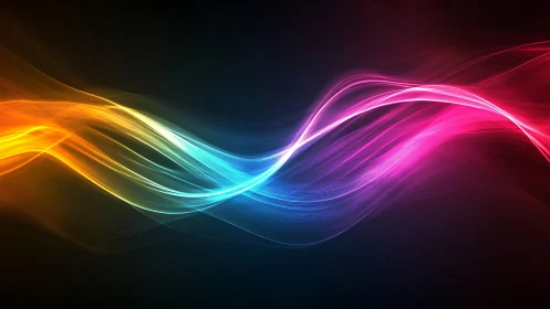 Chromatic waveform ribbons with luminous spectral gradients.