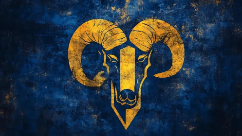 Golden ram sigil blazes against storm-brushed midnight blue.
