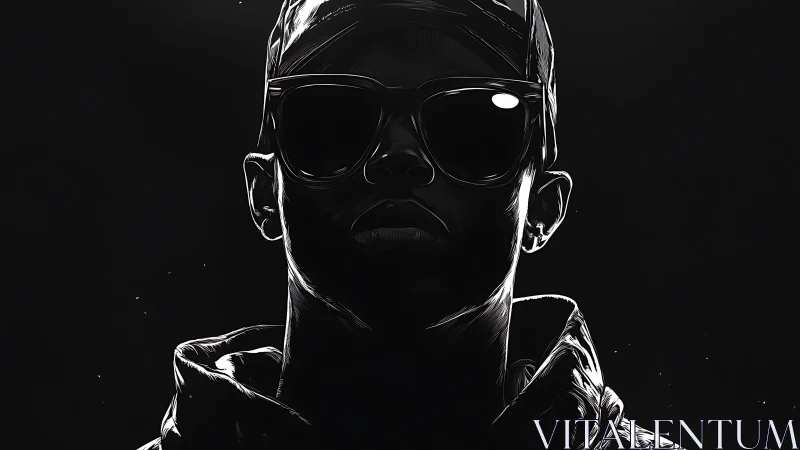 Silhouetted hooded figure rendered in high contrast lighting