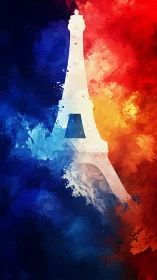 Eiffel silhouette dissolves through tricolor Parisian flames.
