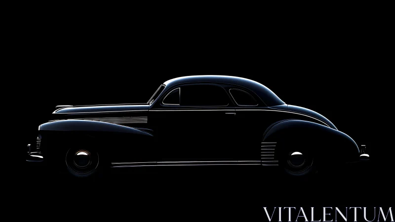 Elegant vintage coupe silhouette glows softly against black