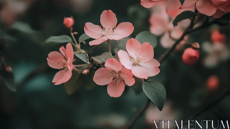 Pink Spring Blossoms with Delicate Petals and Golden Stamens.