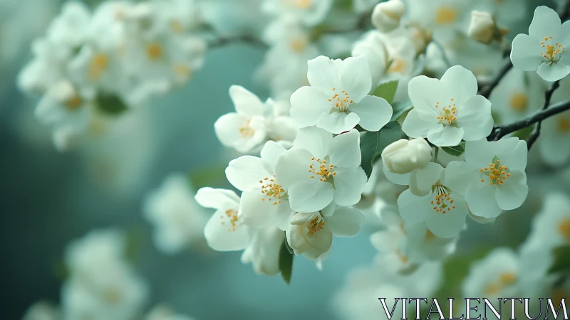 Delicate white blossoms adorning spring branches with golden stamens.