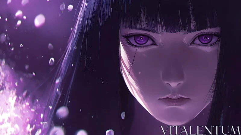 Violet eyed anime portrait uses dramatic chiaroscuro lighting