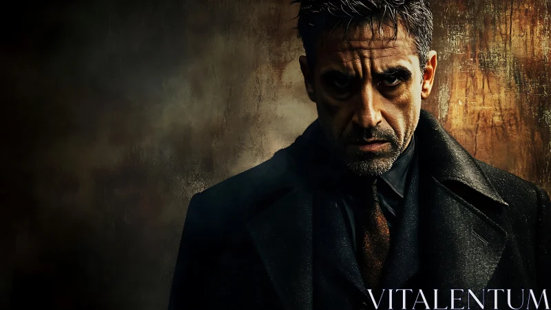 Stern middle‑aged man stares forward in dramatic low light