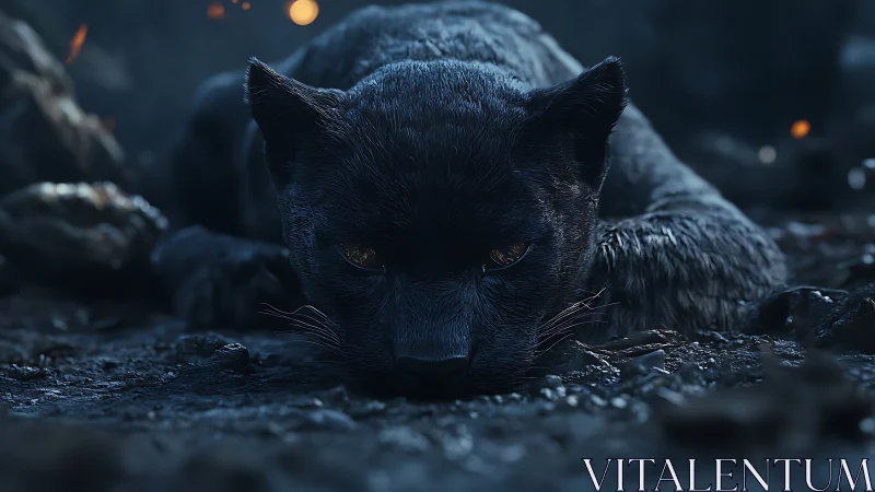 Black Panther Prowling Through Nightfall Shadows.