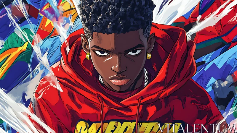 Electric street hero in red hoodie charging forward.